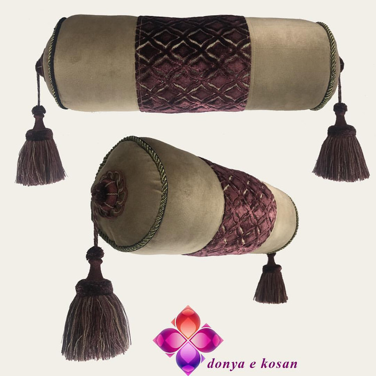 کوسن لوله ای پارچه مخمل تیکه دوزی شده - کدکالا 060